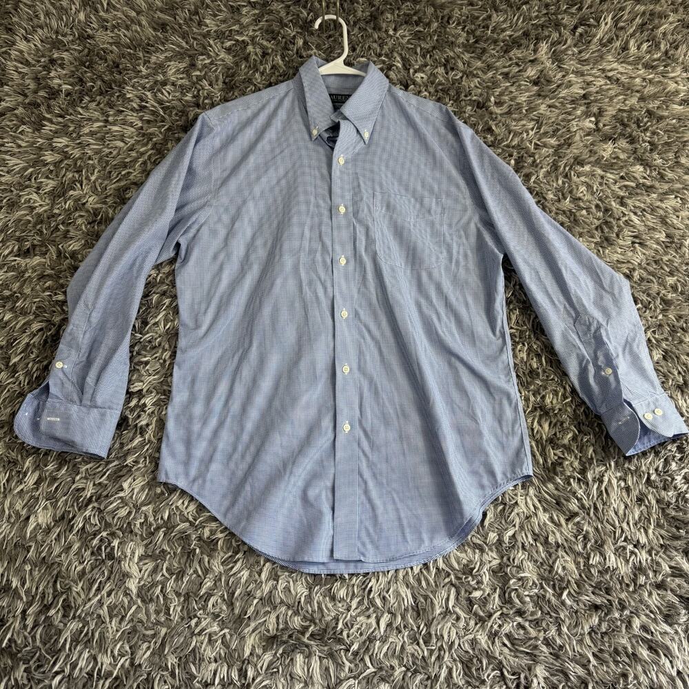 Lauren Ralph Lauren Men 15.5 32/33 Blue Gingham Non Iron Classic Fit Dress Shirt